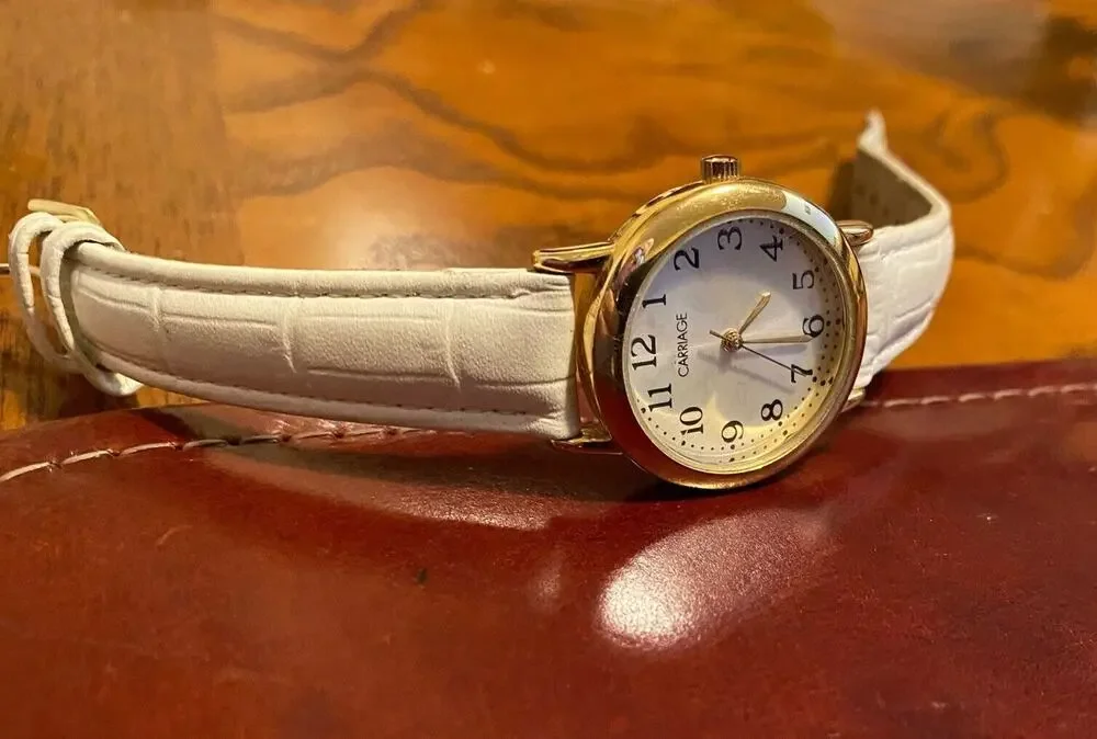VTG Women's 28mm Carriage by Timex Watch, Gold Tone with Beige Band